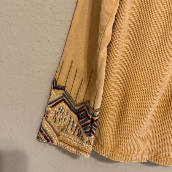 Sundance Thermal Top Womens Small Yellow Embroidered Geometric Southwestern Boho - Picture 5 of 7
